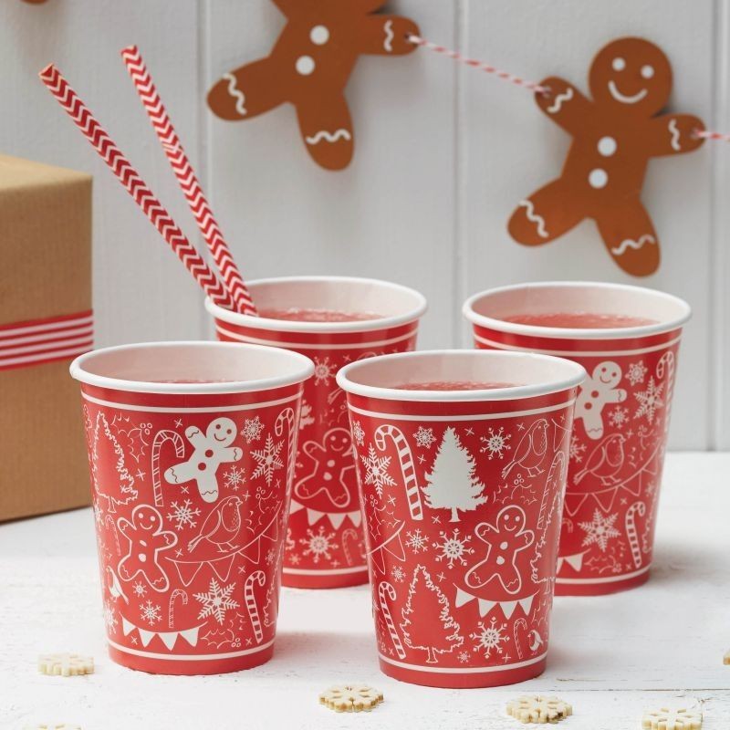 Copos de Festa Red & White Merry Christmas - Vintage Noel