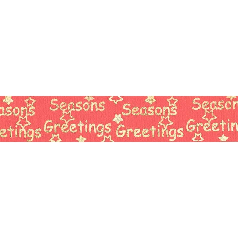 Fita Decorativa Seasons Greetings Vermelha e Dourada**