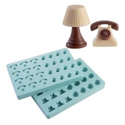 KIT 2 Moldes Chocolate Vintage Pralines Telefone e Candeeiro