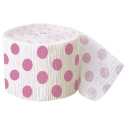 Fita Papel Crepe Branco Bolinhas Rosa