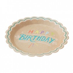 Pratos de papel Kraft - Happy Birthday