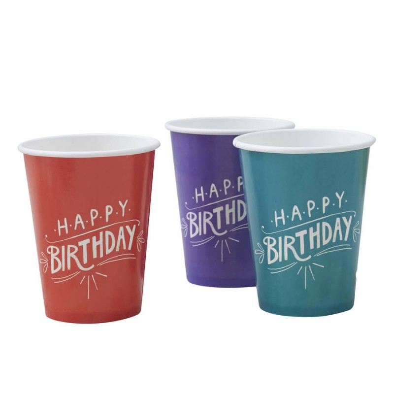 Pack 8 Copos Happy Birthday Kraft