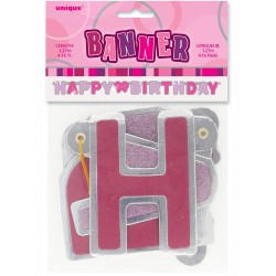 Banner Rosa Glitter Happy Birhtday