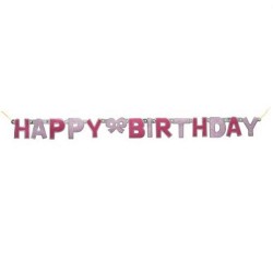 Banner Rosa Glitter Happy Birhtday