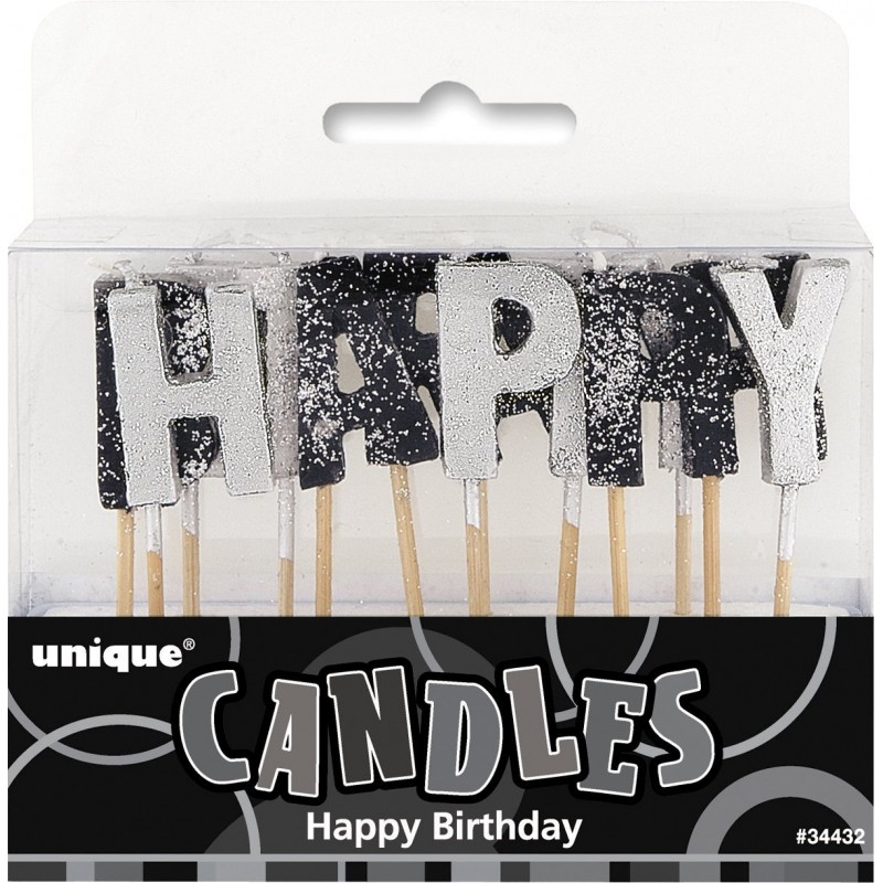 Velas Happy Birthday Pretas Glitter