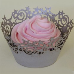 12 Wrappers Cup Cakes Estrelas Prateadas PME