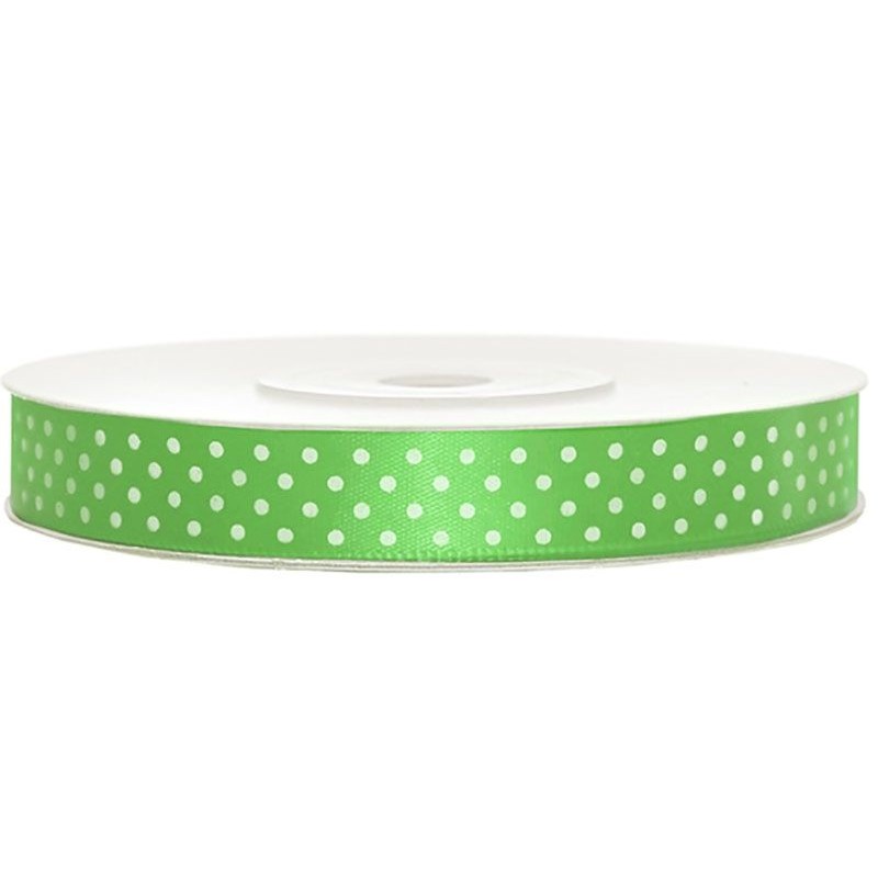 Fita Verde Neon Bolinhas Brancas 1.2 cms *