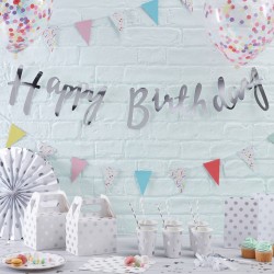 Banner Foil Prata Happy Birthday