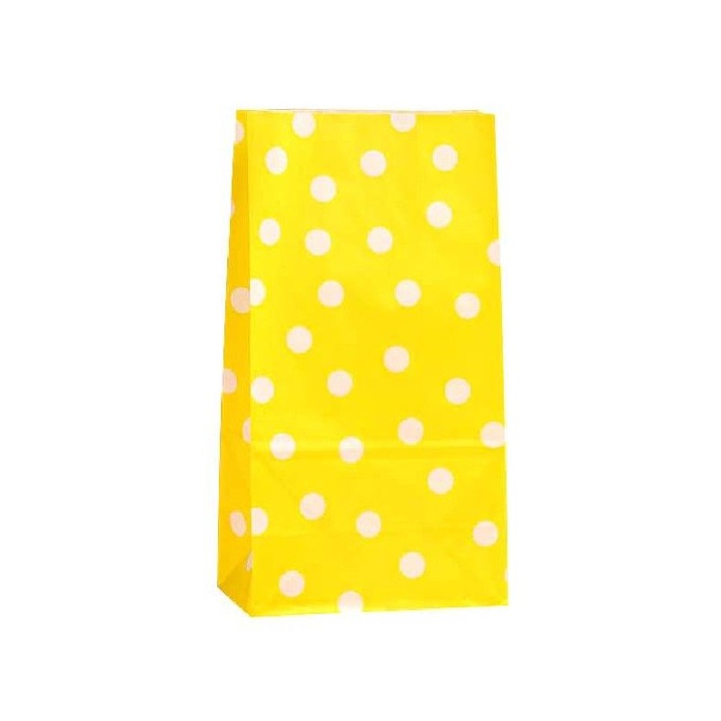 12 Sacos Papel Amarelo Bolinhas Brancas