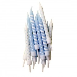 12 Velas Riscas e Bolinhas Azul Pastel