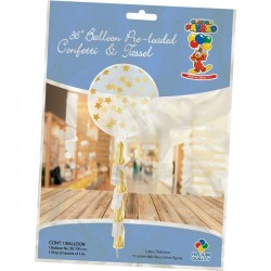 Balão Transparente 90 cms confetis estrela dourados com Tassel