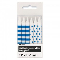 Pack de 12 Velas Azuis Riscas e Bolinhas