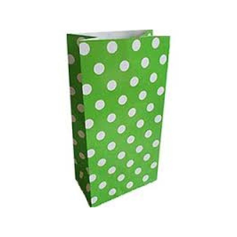 12 Sacos Papel Verde Bolinhas Brancas