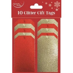 10 Etiquetas Glitter Douradas e Vermelhas