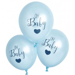 6 Balões Azuis Oh Baby 30 cms