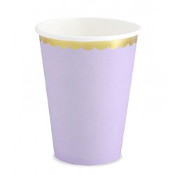 8 Copos Pastel Lilac rebordo Dourado