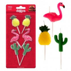 Velas Flamingos, cactos e ananases