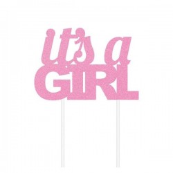 Cake Topper Its a Girl Rosa Glitter