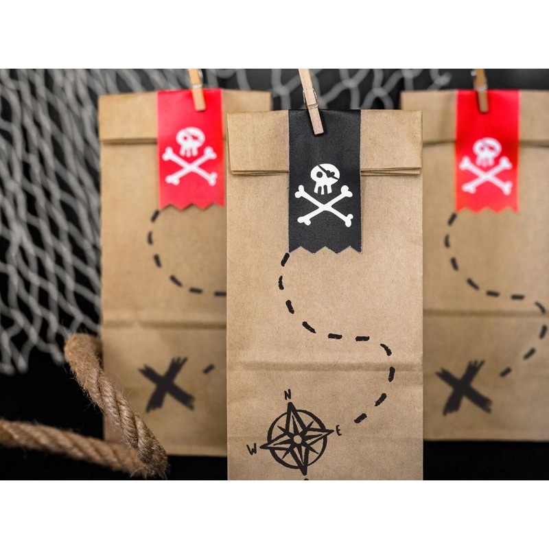 6 Sacos Kraft Tema Piratas