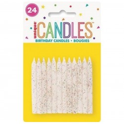 24 Velas Brancas Espiral Glitter