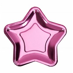 8 Pratos Estrela Rosa Foil