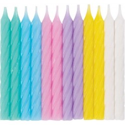 12 Velas Espiral Cores Pastel