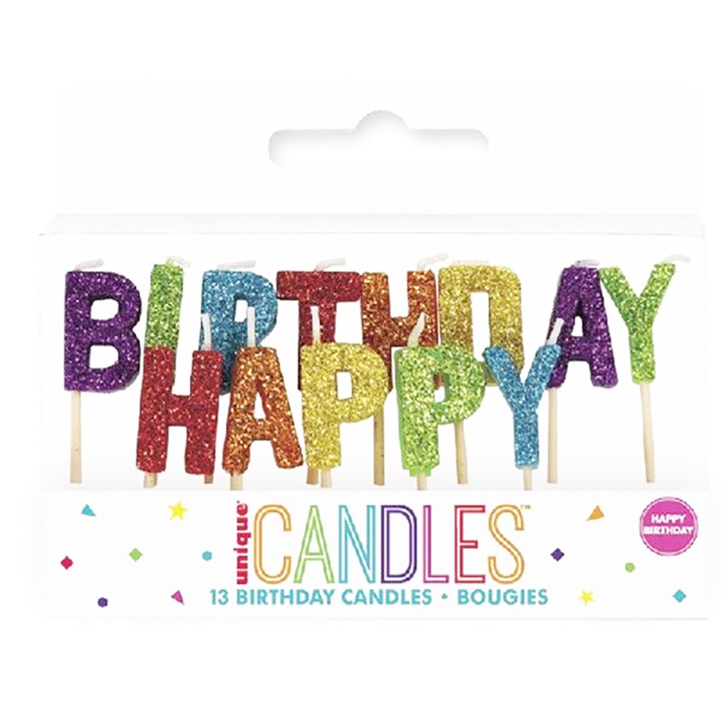 Velas Happy Birthday Glitter Arco Íris