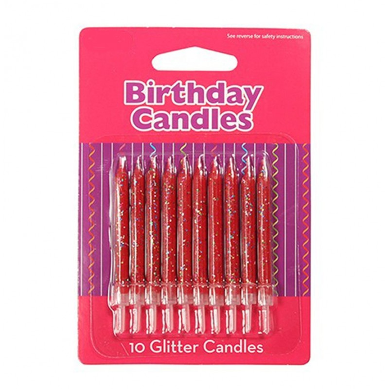 Pack 10 velas vermelhas com glitter