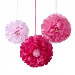 Pack 3 Pompom Flores Rosa