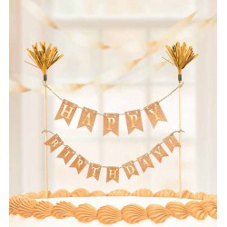 Cake Topper Dourado Happy...