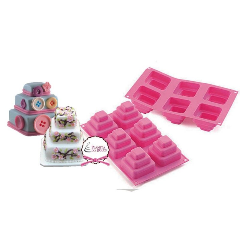 Forma Silicone 6 mini Bolos Quadrados de Andares