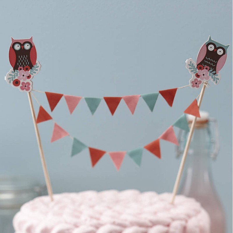 Topper Bolo Bandeirolas - Patchwork Owl