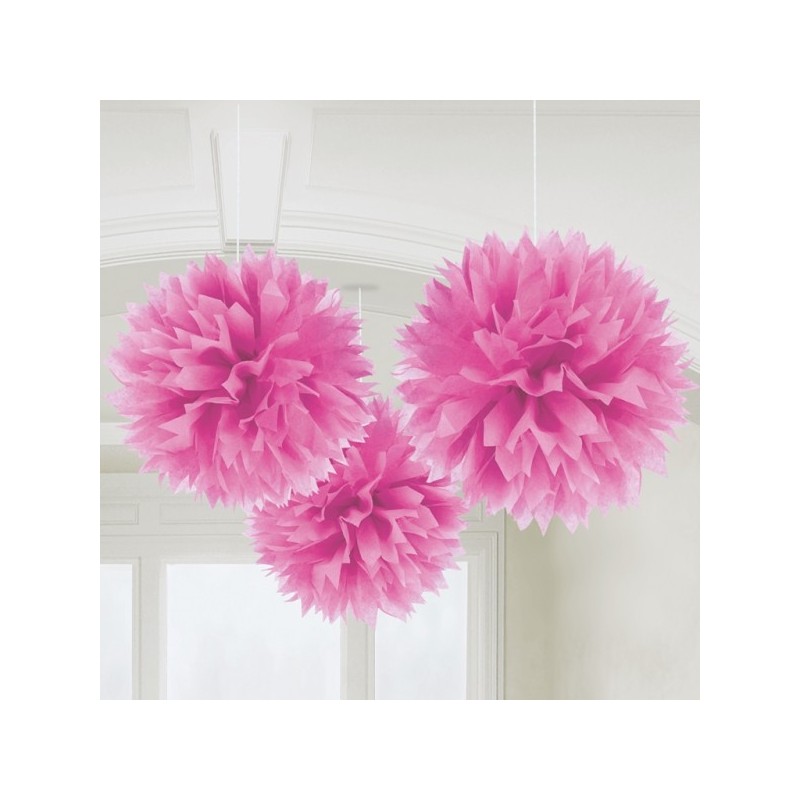 Pack 3 Pompons Fluffy Vermelhos 40 Cms