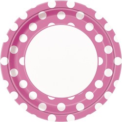 37975, Pratos Rosa Bolinhas Brancas 22 cms