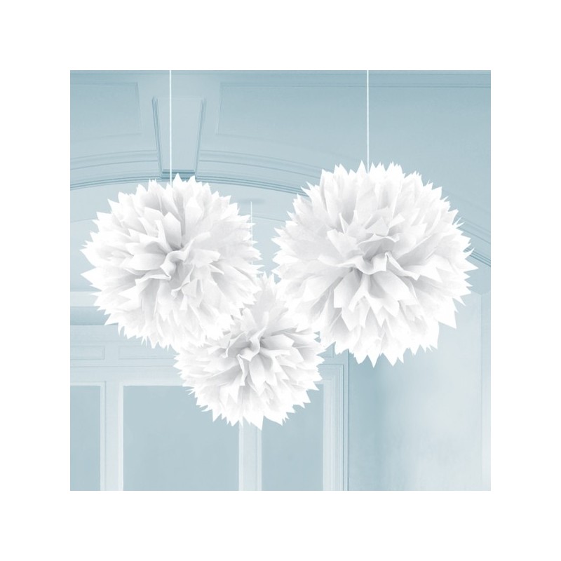 Pack 3 Pompons Fluffy Brancos 40 Cms