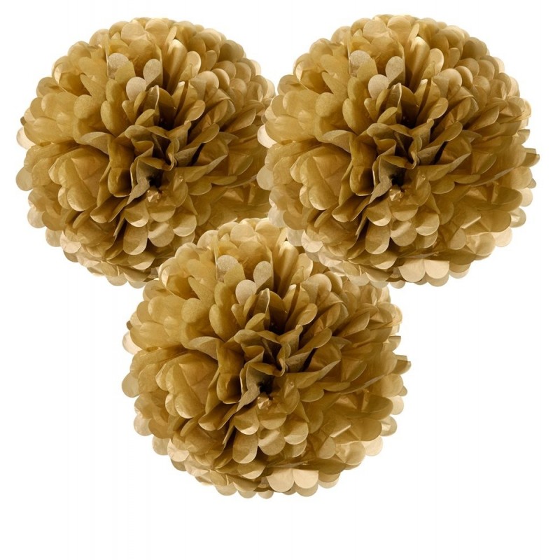 Conjunto 3 Pom-pons Dourados