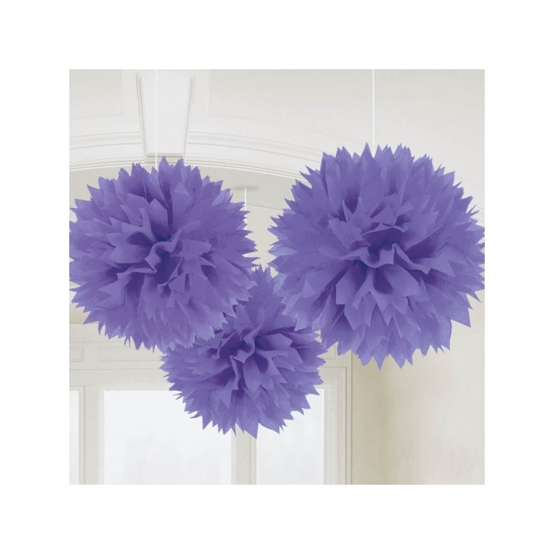 Pack 3 Pompons Fluffy Violeta 40 Cms