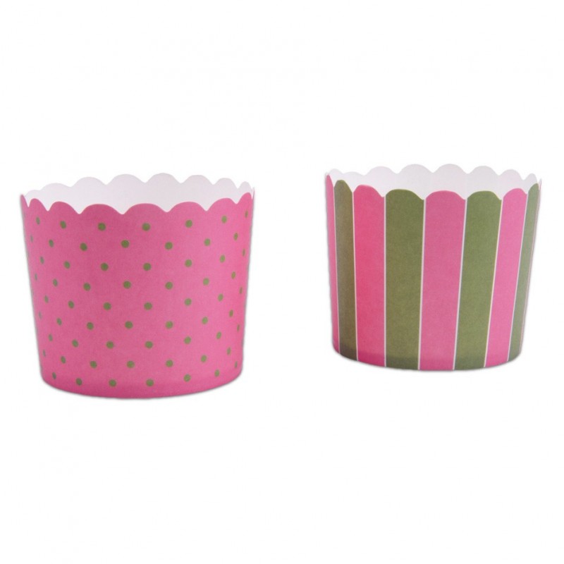 Pack de 12 Taças Muffins Riscas + Bolinhas Castanho/Rosa, PB337107 