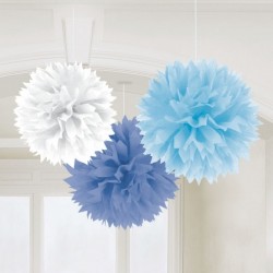 Pack 3 Pompons Fluffy Azuis 40 Cms