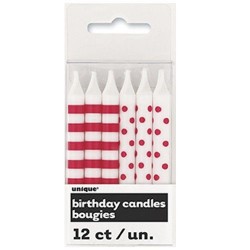 Pack de 12 Velas Vermelhas Riscas e Bolinhas