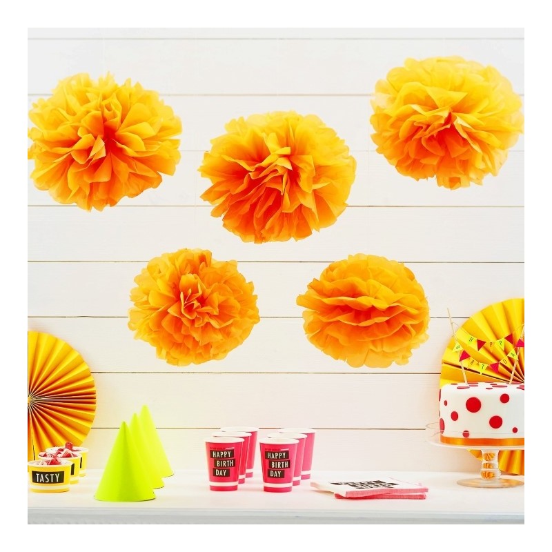 Conjunto de 5 Pom-Pons Neon Orange - Neon Birthday