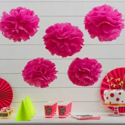 Conjunto de 5 Pom-Pons Neon Rosa - Neon Birthday