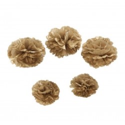 Conjunto de 5 Pom-Pons Dourado