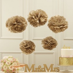 Conjunto de 5 Pom-Pons Dourado