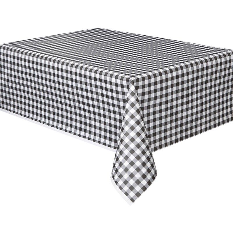 Black Gingham Rectangular Plastic Tablecover