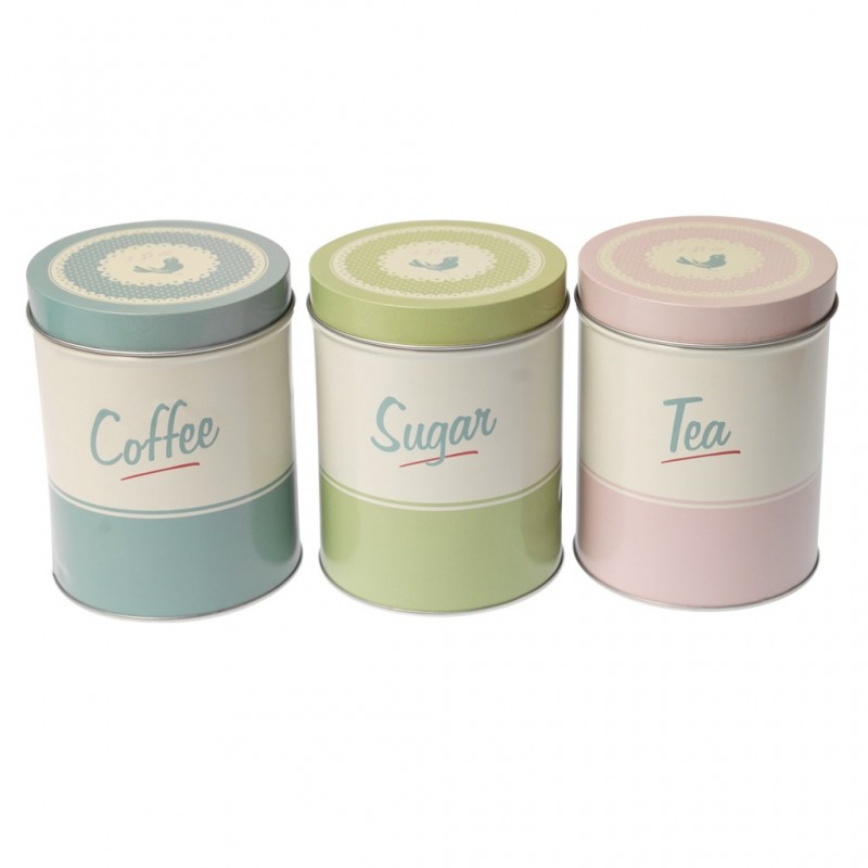 Set 3 Latas Vintage Passarinho Tea, Coffe, Sugar