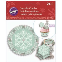 Pack de 24 Tacinhas e Picks Flocos Natal  Wilton